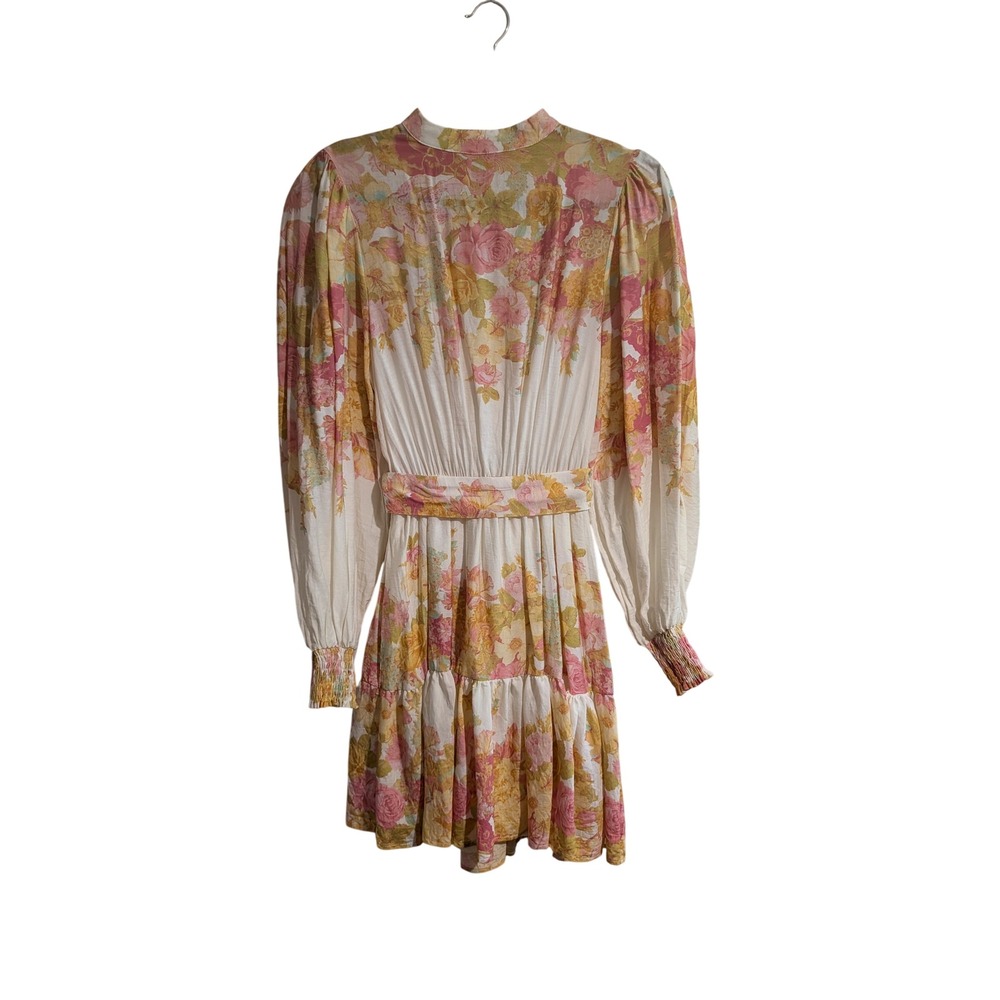 Flying Tomato Mini Dress Womens Small Yellow Floral Long Sleeve Pleated Tiered